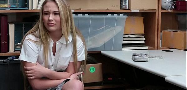  Blonde petite teen busted and banged by a security guy